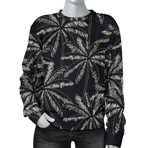 Black White Palm Tree Pattern Print Women's Crewneck Sweatshirt GearFrost