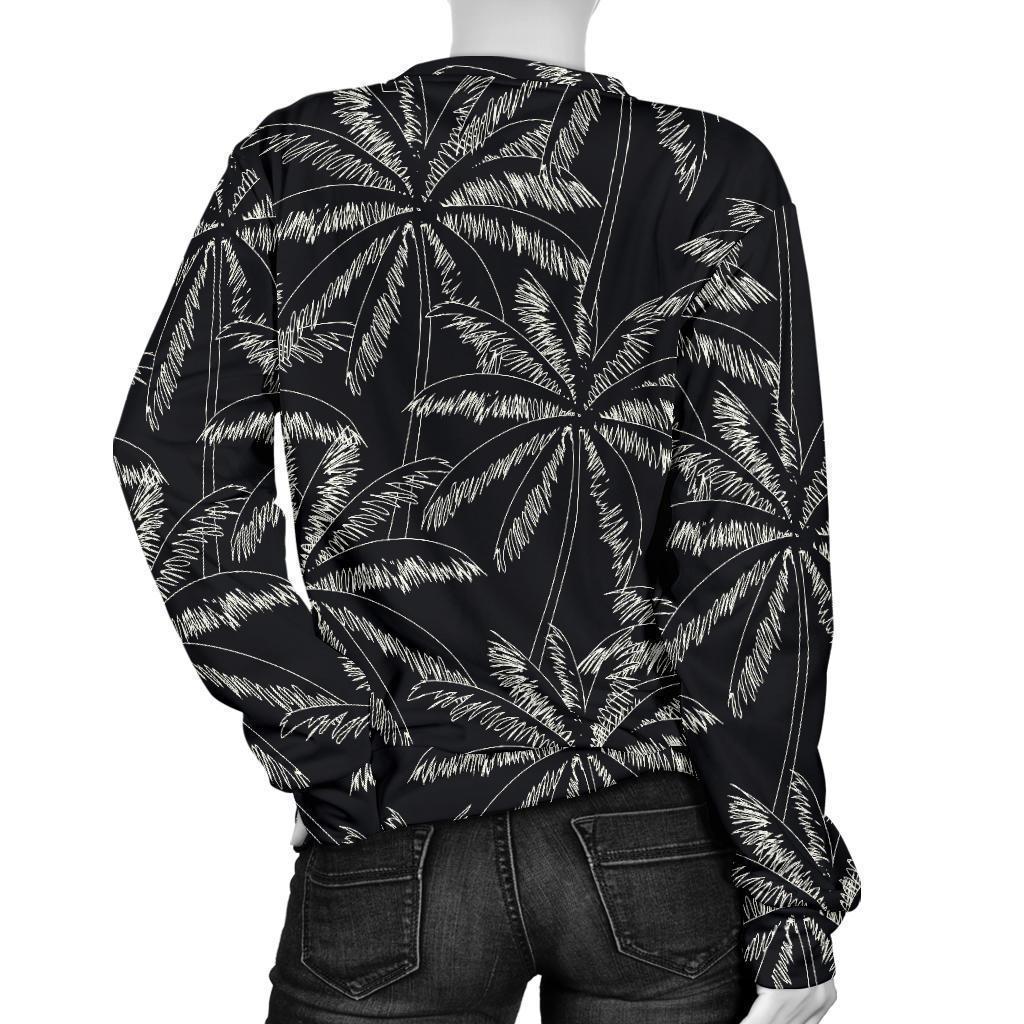 Black White Palm Tree Pattern Print Women's Crewneck Sweatshirt GearFrost