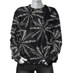 Black White Palm Tree Pattern Print Women's Crewneck Sweatshirt GearFrost