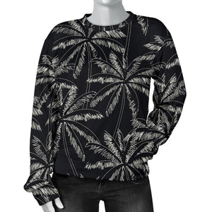 Black White Palm Tree Pattern Print Women's Crewneck Sweatshirt GearFrost