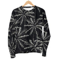 Black White Palm Tree Pattern Print Women's Crewneck Sweatshirt