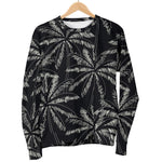 Black White Palm Tree Pattern Print Women's Crewneck Sweatshirt GearFrost