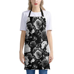 Black White Rose Floral Pattern Print Apron