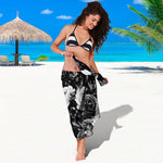 Black White Rose Floral Pattern Print Beach Sarong Wrap