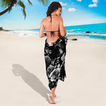 Black White Rose Floral Pattern Print Beach Sarong Wrap