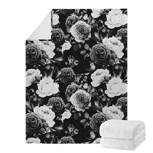 Black White Rose Floral Pattern Print Blanket