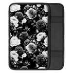 Black White Rose Floral Pattern Print Car Center Console Cover