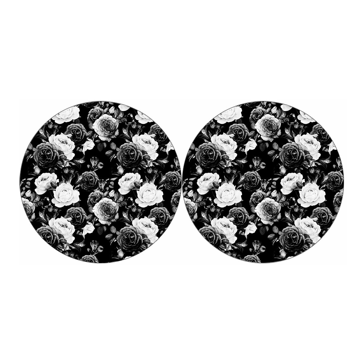 Black White Rose Floral Pattern Print Car Coasters
