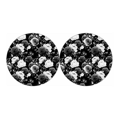 Black White Rose Floral Pattern Print Car Coasters