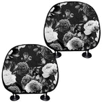 Black White Rose Floral Pattern Print Car Headrest Covers