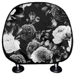 Black White Rose Floral Pattern Print Car Headrest Covers