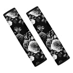 Black White Rose Floral Pattern Print Car Seat Belt Covers