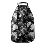 Black White Rose Floral Pattern Print Car Seat Organizers