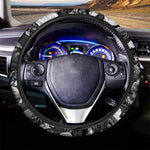 Black White Rose Floral Pattern Print Car Steering Wheel Cover