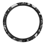 Black White Rose Floral Pattern Print Car Steering Wheel Cover