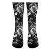 Black White Rose Floral Pattern Print Crew Socks