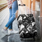 Black White Rose Floral Pattern Print Luggage Cover GearFrost