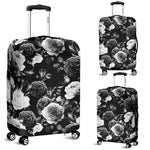 Black White Rose Floral Pattern Print Luggage Cover GearFrost