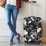 Black White Rose Floral Pattern Print Luggage Cover GearFrost