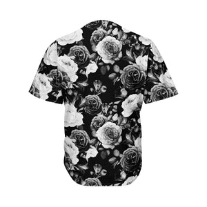 Black White Rose Floral Pattern Print Men's Baseball Jersey