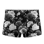 Black White Rose Floral Pattern Print Men's Boxer Briefs