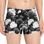 Black White Rose Floral Pattern Print Men's Boxer Briefs