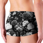 Black White Rose Floral Pattern Print Men's Boxer Briefs