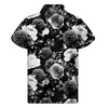 Black White Rose Floral Pattern Print Men's Short Sleeve Shirt