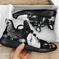 Black White Rose Floral Pattern Print Mesh Knit Shoes