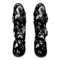 Black White Rose Floral Pattern Print Muay Thai Shin Guards