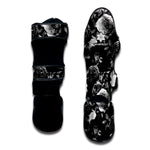 Black White Rose Floral Pattern Print Muay Thai Shin Guard