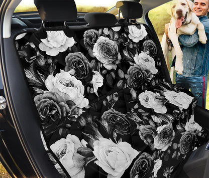 Black White Rose Floral Pattern Print Pet Car Back Seat Cover