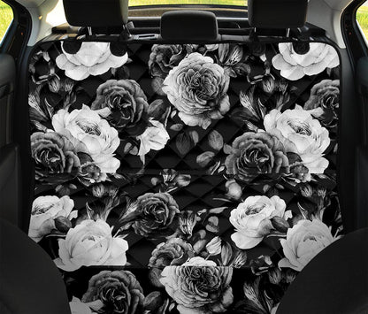 Black White Rose Floral Pattern Print Pet Car Back Seat Cover