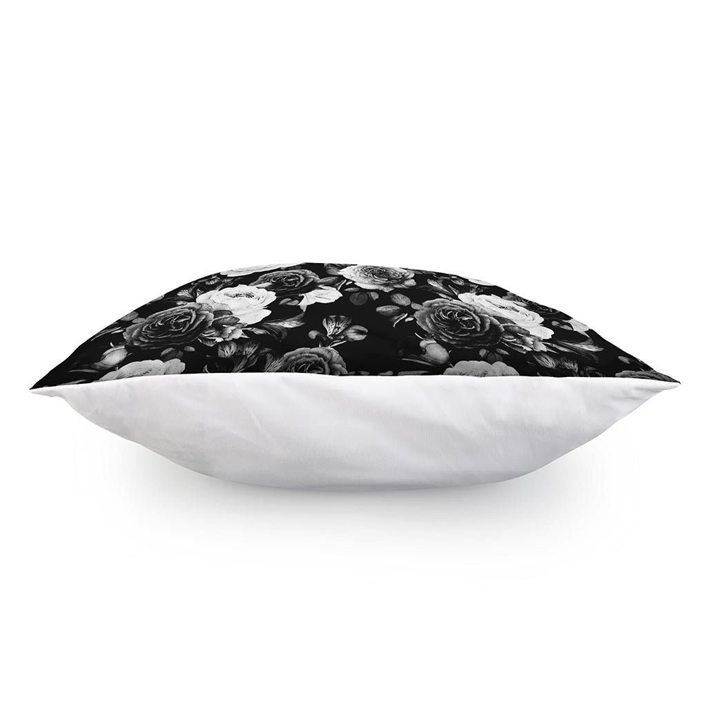 Black White Rose Floral Pattern Print Pillow Cover