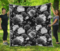 Black White Rose Floral Pattern Print Quilt