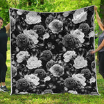 Black White Rose Floral Pattern Print Quilt