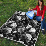 Black White Rose Floral Pattern Print Quilt