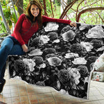 Black White Rose Floral Pattern Print Quilt