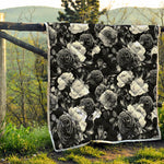 Black White Rose Floral Pattern Print Quilt