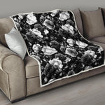 Black White Rose Floral Pattern Print Quilt