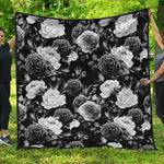 Black White Rose Floral Pattern Print Quilt