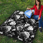 Black White Rose Floral Pattern Print Quilt