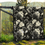 Black White Rose Floral Pattern Print Quilt