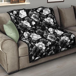 Black White Rose Floral Pattern Print Quilt