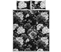 Black White Rose Floral Pattern Print Quilt Bed Set