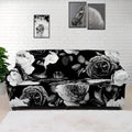 Black White Rose Floral Pattern Print Sofa Cover