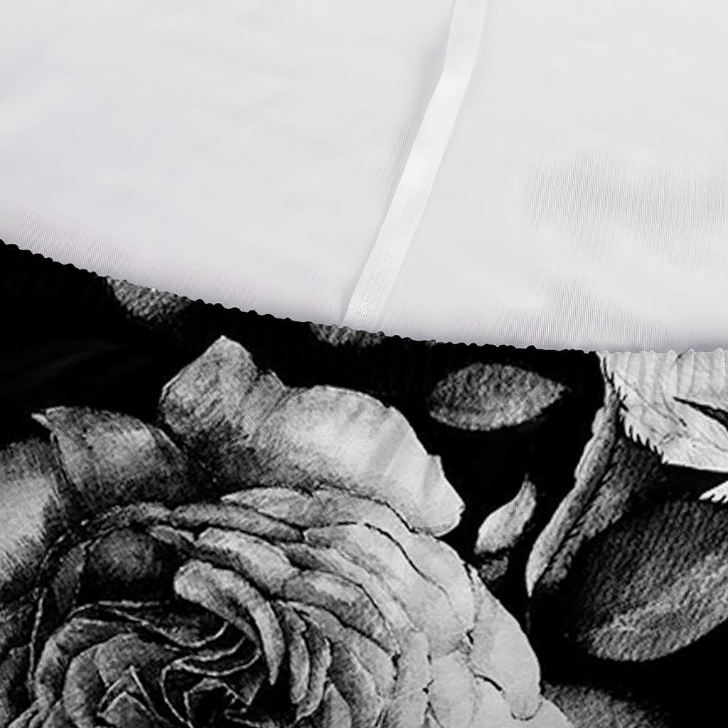 Black White Rose Floral Pattern Print Sofa Cover
