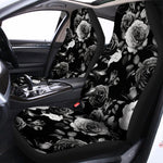 Black White Rose Floral Pattern Print Universal Fit Car Seat Covers