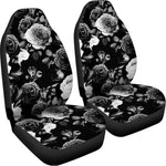 Black White Rose Floral Pattern Print Universal Fit Car Seat Covers