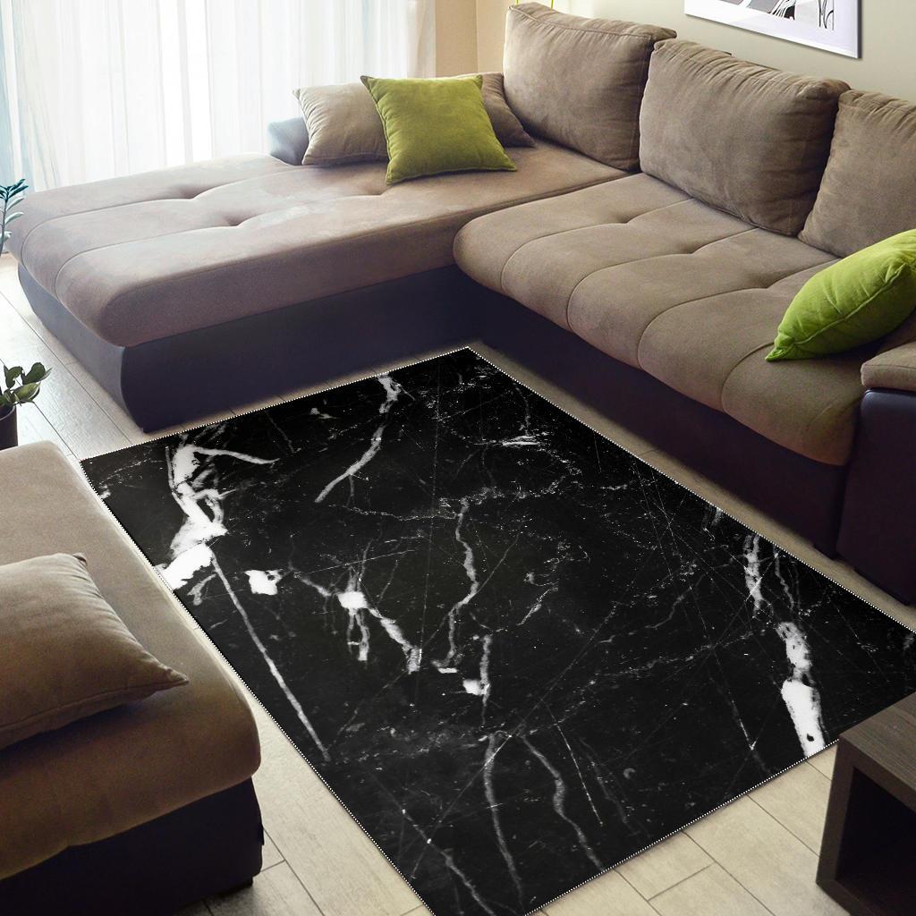 Black White Scratch Marble Print Area Rug GearFrost